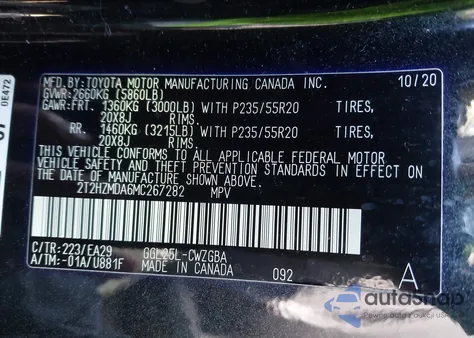 2021 Lexus Rx 350 from USA, damaged, VIN 2T2HZMDA6MC267282